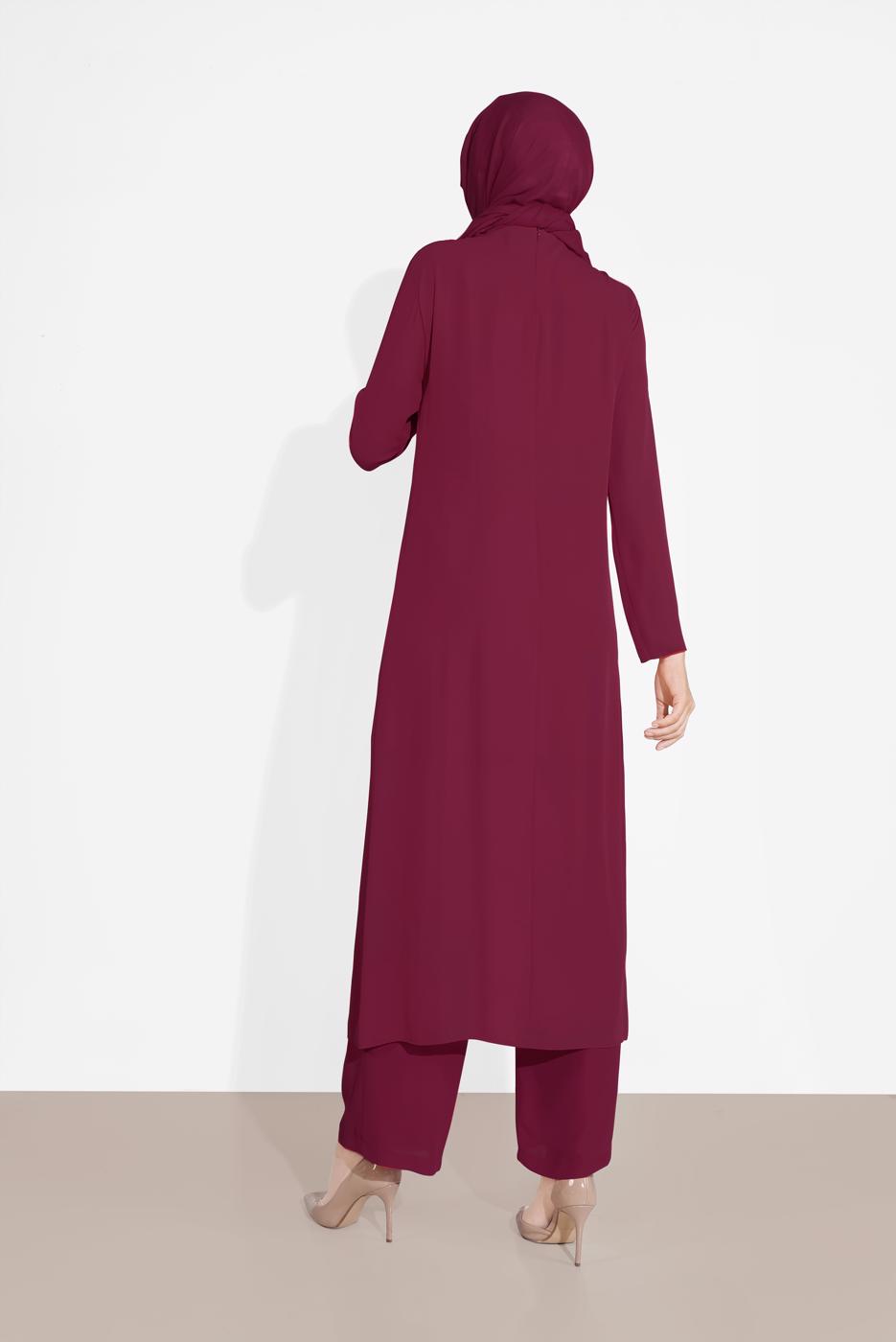 Tesettür giyim MOR ALVİNA İKİLİ PANTOLONLU TAKIM T 3537