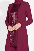Tesettür giyim MOR ALVİNA İKİLİ PANTOLONLU TAKIM T 3537