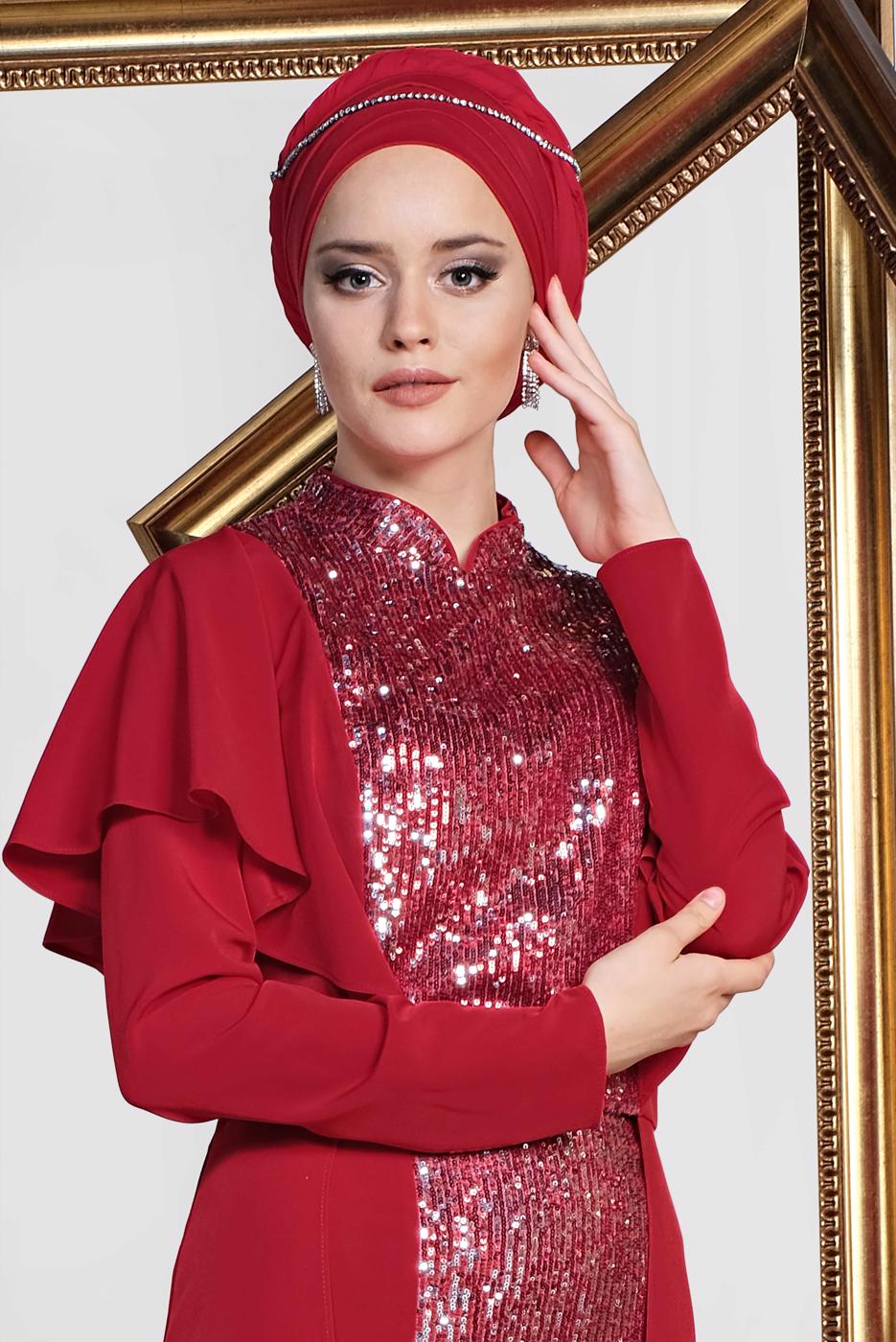 Vêtements hijab ROUGE BORDEAUX TAILLEUR À COL MAO T 3544