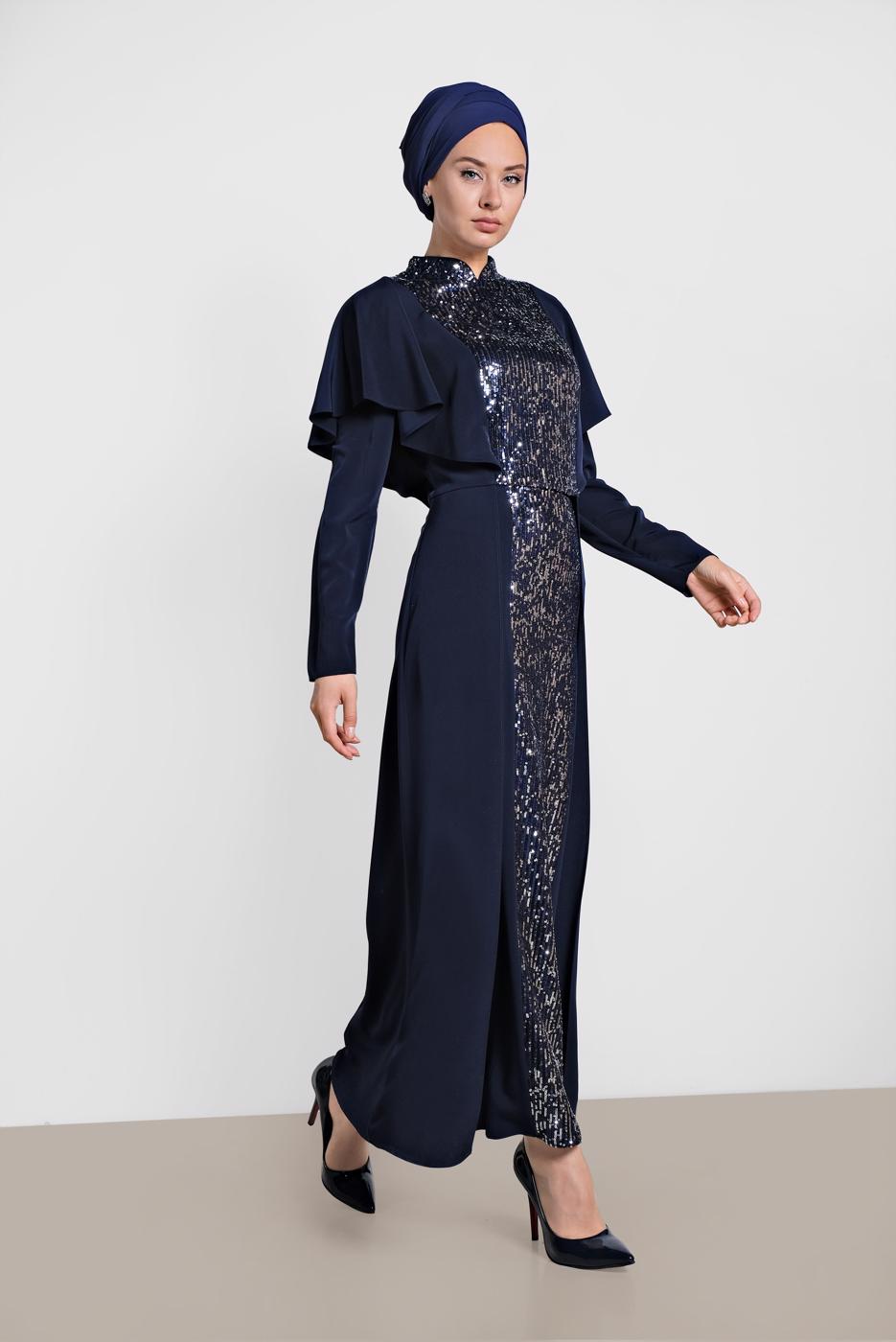 Vêtements hijab BLEU MARINE TAILLEUR À COL MAO T 3544