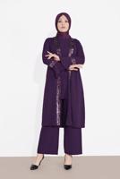 Tesettür giyim MOR ALVİNA PUL PAYET 3′LÜ PANTOLONLU TAKIM  3546 