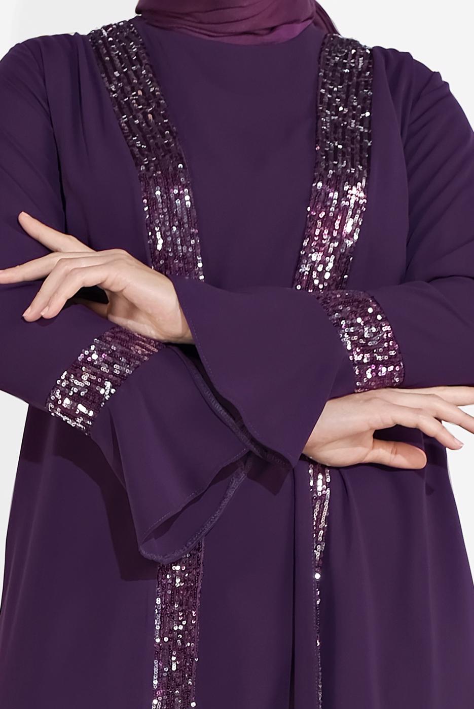 Tesettür giyim MOR ALVİNA PUL PAYET 3′LÜ PANTOLONLU TAKIM  3546 