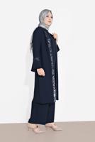 Tesettür giyim LACİVERT ALVİNA PUL PAYET 3′LÜ PANTOLONLU TAKIM  3546 