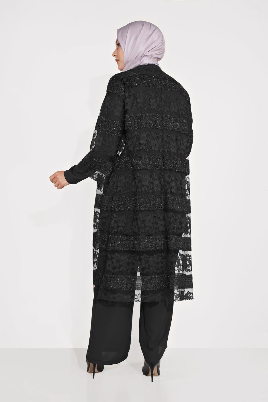 Vêtements hijab NOIR T 3547 ALVİNA DANTEL 1221 3′LÜ PANT.TAKIM