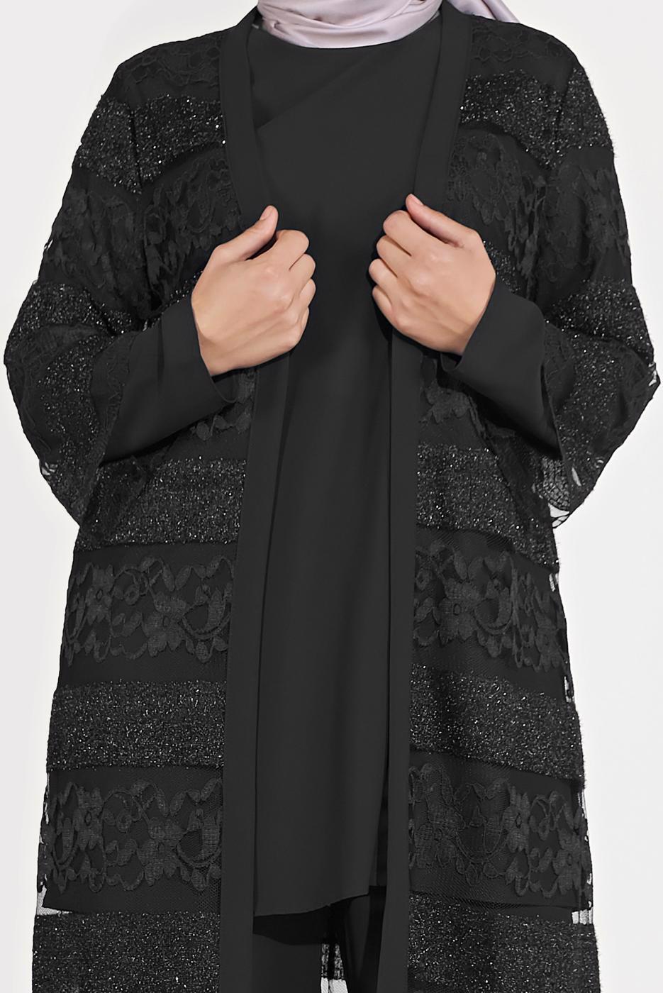 Vêtements hijab NOIR T 3547 ALVİNA DANTEL 1221 3′LÜ PANT.TAKIM