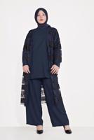 Vêtements hijab BLEU MARINE T 3547 ALVİNA DANTEL 1221 3′LÜ PANT.TAKIM