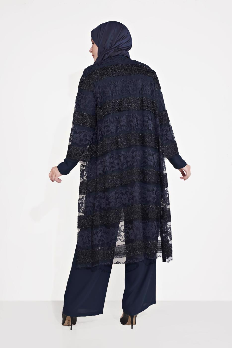 Vêtements hijab BLEU MARINE T 3547 ALVİNA DANTEL 1221 3′LÜ PANT.TAKIM