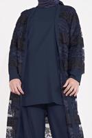 Vêtements hijab BLEU MARINE T 3547 ALVİNA DANTEL 1221 3′LÜ PANT.TAKIM