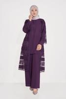 Vêtements hijab PRUNE T 3547 ALVİNA DANTEL 1221 3′LÜ PANT.TAKIM
