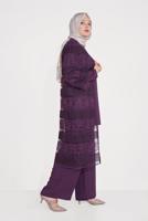 Vêtements hijab PRUNE T 3547 ALVİNA DANTEL 1221 3′LÜ PANT.TAKIM