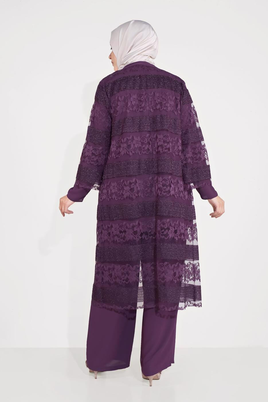 Vêtements hijab PRUNE T 3547 ALVİNA DANTEL 1221 3′LÜ PANT.TAKIM