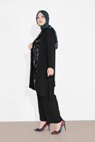 Tesettür giyim SİYAH PUL PAYET DETAYLI 3′LÜ PANTOLONLU TAKIM 3549