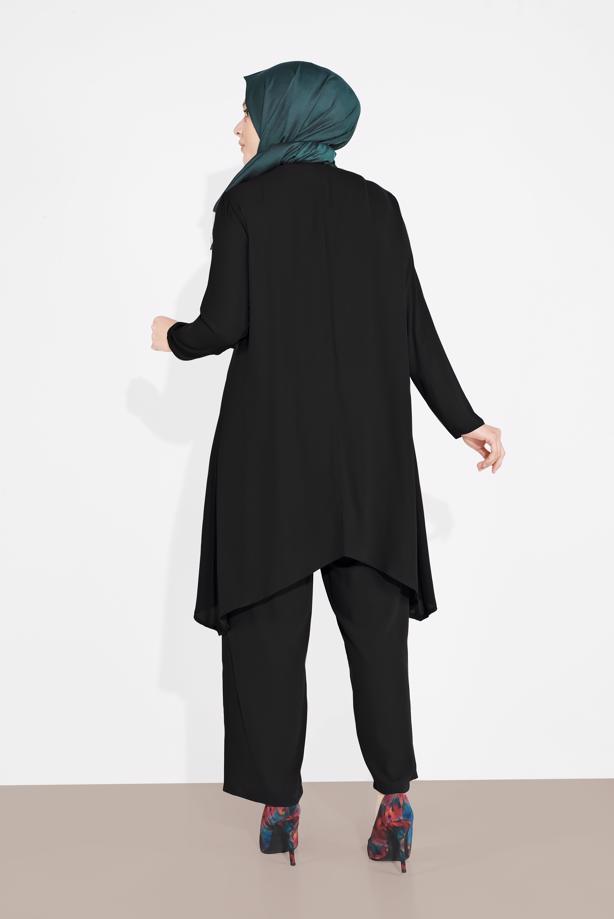 Tesettür giyim SİYAH PUL PAYET DETAYLI 3′LÜ PANTOLONLU TAKIM 3549 - TRENDTESETTÜR