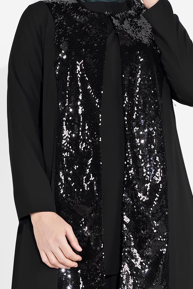 Tesettür giyim SİYAH PUL PAYET DETAYLI 3′LÜ PANTOLONLU TAKIM 3549 - TRENDTESETTÜR