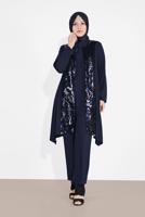 Tesettür giyim LACİVERT PUL PAYET DETAYLI 3′LÜ PANTOLONLU TAKIM 3549