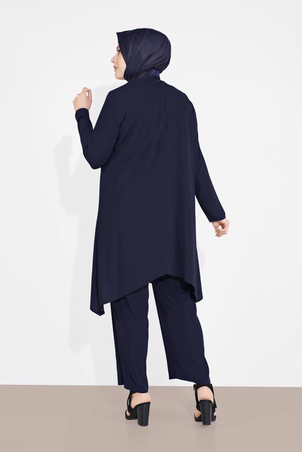 Tesettür giyim LACİVERT PUL PAYET DETAYLI 3′LÜ PANTOLONLU TAKIM 3549 - TRENDTESETTÜR