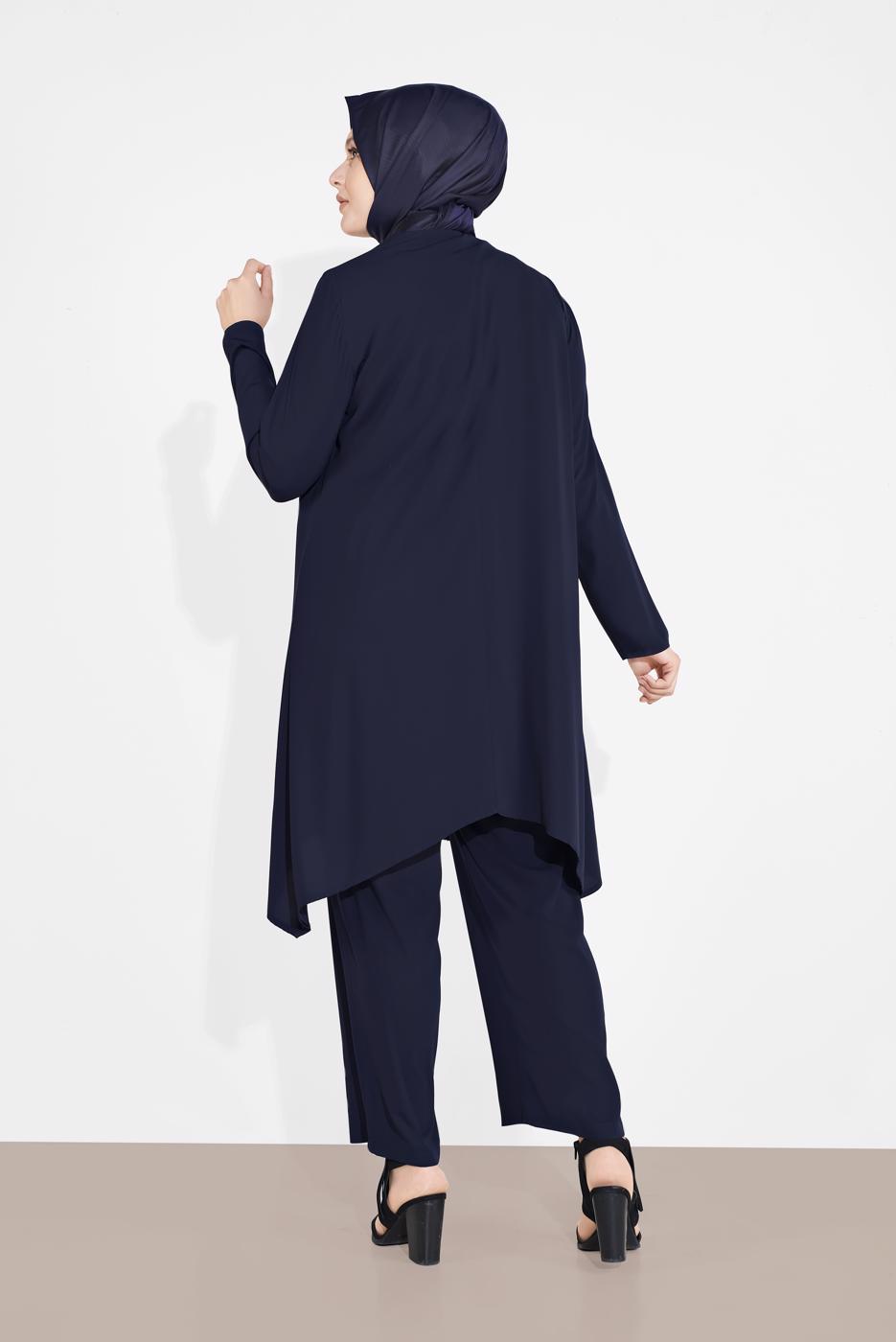 Tesettür giyim LACİVERT PUL PAYET DETAYLI 3′LÜ PANTOLONLU TAKIM 3549