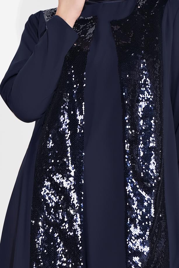 Tesettür giyim LACİVERT PUL PAYET DETAYLI 3′LÜ PANTOLONLU TAKIM 3549 - TRENDTESETTÜR