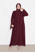 Vêtements hijab ROUGE BORDEAUX ENSEMBLE DE ROBE EN DENTELLE 2 PIÈCES 3567 
