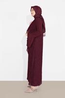 Vêtements hijab ROUGE BORDEAUX ENSEMBLE DE ROBE EN DENTELLE 2 PIÈCES 3567 