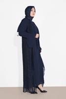 Vêtements hijab BLEU MARINE ENSEMBLE DE ROBE EN DENTELLE 2 PIÈCES 3567 