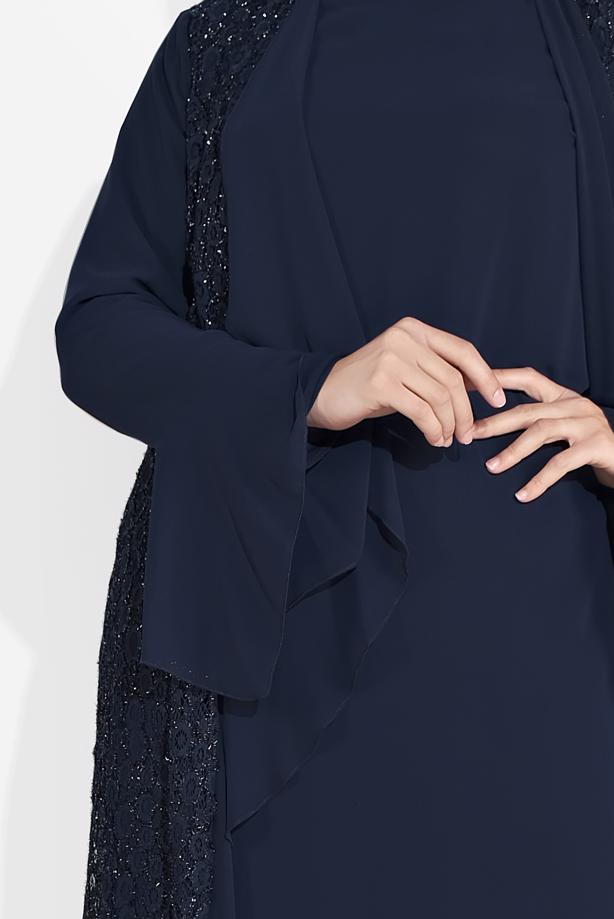 Vêtements hijab BLEU MARINE ENSEMBLE DE ROBE EN DENTELLE 2 PIÈCES 3567  - TRENDTESETTÜR