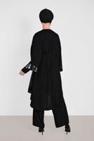 Tesettür giyim SİYAH ALVİNA PULLU PAYETLİ KUŞAKLI 3&prime;LÜ PANTOLONLU TAKIM 3570 