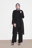 Vêtements hijab NOIR COSTUME EN BRILLANT À CÔTELÉ 3573