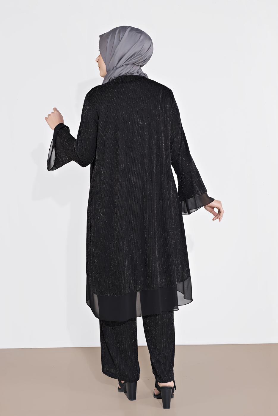 Vêtements hijab NOIR COSTUME EN BRILLANT À CÔTELÉ 3573