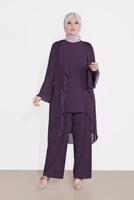 Vêtements hijab POURPRE COSTUME EN BRILLANT À CÔTELÉ 3573