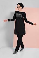 Tesettür giyim SİYAH PAMUKLU TAŞ DETAYLI EŞOFMAN TAKIMI 3719