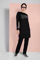 Tesettür giyim SİYAH PAMUKLU TAŞ DETAYLI EŞOFMAN TAKIMI 3719