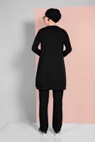 Tesettür giyim SİYAH PAMUKLU TAŞ DETAYLI EŞOFMAN TAKIMI 3719