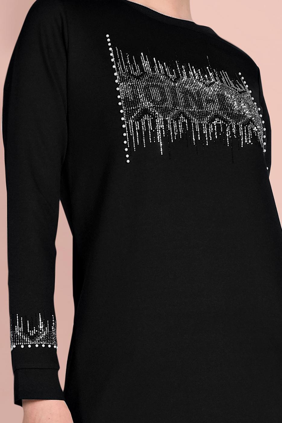 Tesettür giyim SİYAH PAMUKLU TAŞ DETAYLI EŞOFMAN TAKIMI 3719