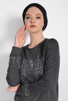 Tesettür giyim GRİ PAMUKLU TAŞ DETAYLI EŞOFMAN TAKIMI 3719