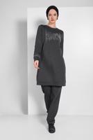 Tesettür giyim GRİ PAMUKLU TAŞ DETAYLI EŞOFMAN TAKIMI 3719