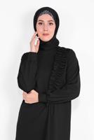 Tesettür giyim SİYAH FIRFIR DETAYLI BİSİKLET YAKA  PANTOLONLU TAKIM 4026 