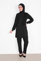 Tesettür giyim SİYAH FIRFIR DETAYLI BİSİKLET YAKA  PANTOLONLU TAKIM 4026 