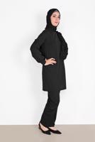 Tesettür giyim SİYAH FIRFIR DETAYLI BİSİKLET YAKA  PANTOLONLU TAKIM 4026 