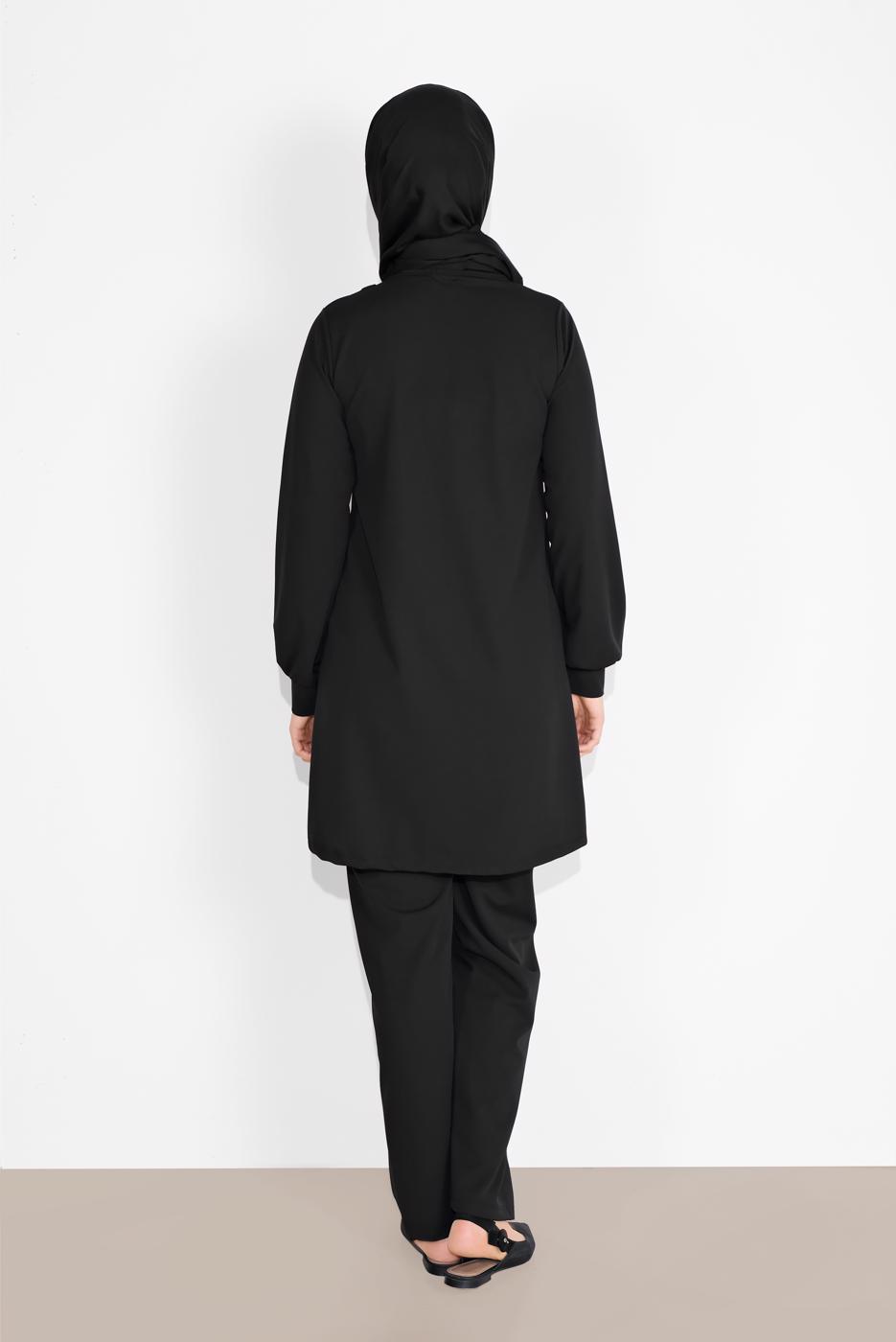 Tesettür giyim SİYAH FIRFIR DETAYLI BİSİKLET YAKA  PANTOLONLU TAKIM 4026 