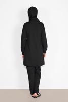 Tesettür giyim SİYAH FIRFIR DETAYLI BİSİKLET YAKA  PANTOLONLU TAKIM 4026 