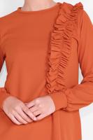 Tesettür giyim TURUNCU FIRFIR DETAYLI BİSİKLET YAKA  PANTOLONLU TAKIM 4026 