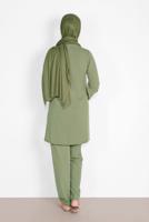 Tesettür giyim YEŞİL FIRFIR DETAYLI BİSİKLET YAKA  PANTOLONLU TAKIM 4026 