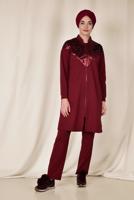 Tesettür giyim BORDO ALVİNA PUL PAYETLİ 2&prime;Lİ PANTOLONLU TAKIM 4071