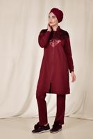 Tesettür giyim BORDO ALVİNA PUL PAYETLİ 2&prime;Lİ PANTOLONLU TAKIM 4071