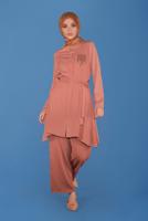 Tesettür giyim KAHVE ALVİNA İKİLİ PANTOLON TAKIMI T 40792 