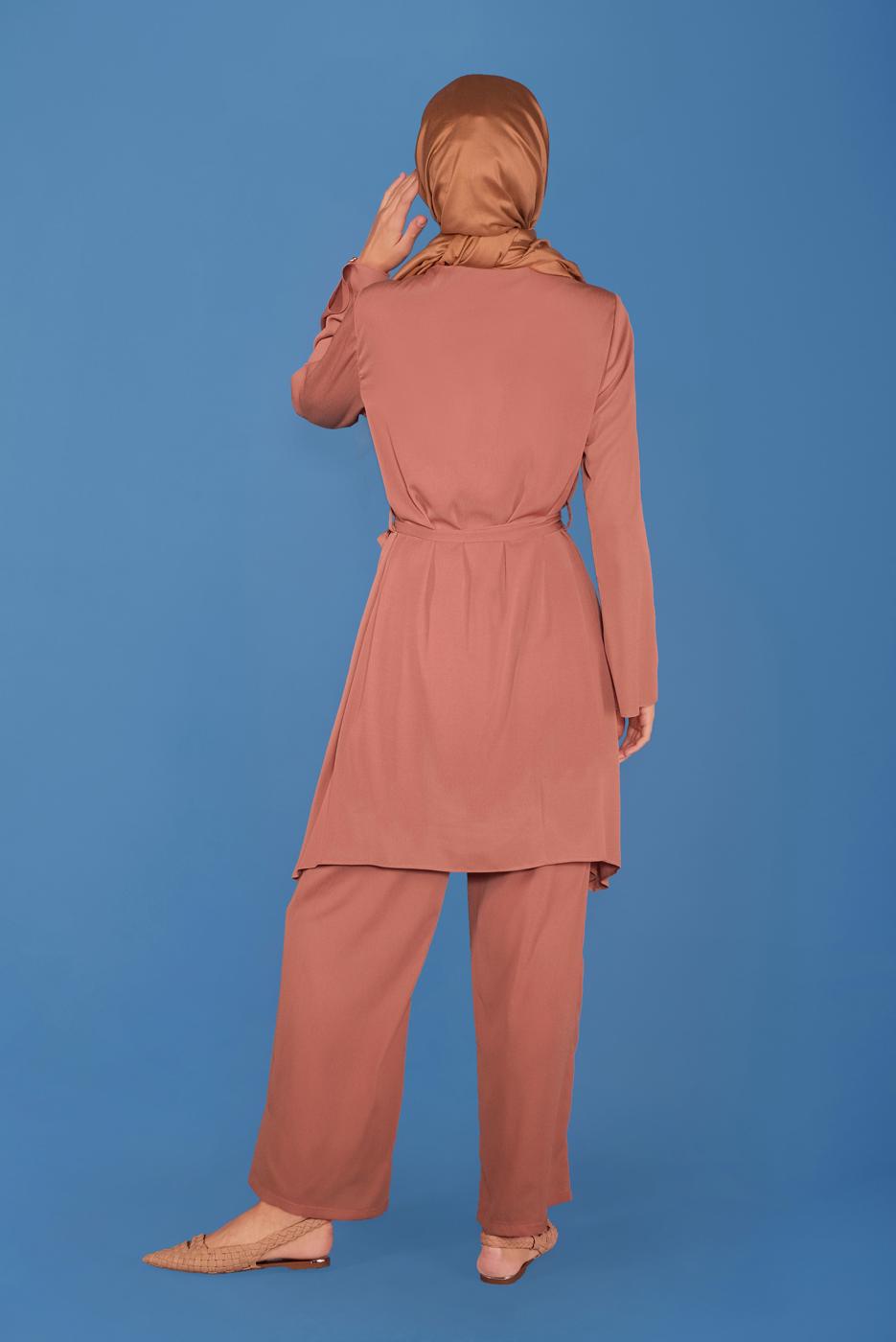 Tesettür giyim KAHVE ALVİNA İKİLİ PANTOLON TAKIMI T 40792 