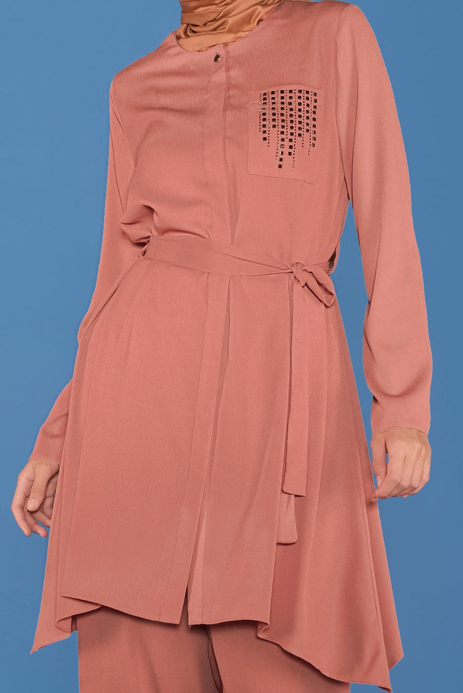 Tesettür giyim KAHVE ALVİNA İKİLİ PANTOLON TAKIMI T 40792 