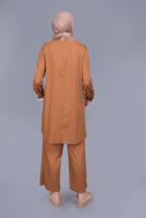 Tesettür giyim SARI ALVİNA FIRFIRLI DANTELLİ PANTOLONLU TAKIM 40804 