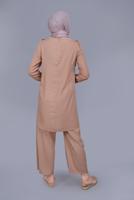 Tesettür giyim PUDRA ALVİNA FIRFIRLI DANTELLİ PANTOLONLU TAKIM 40804 